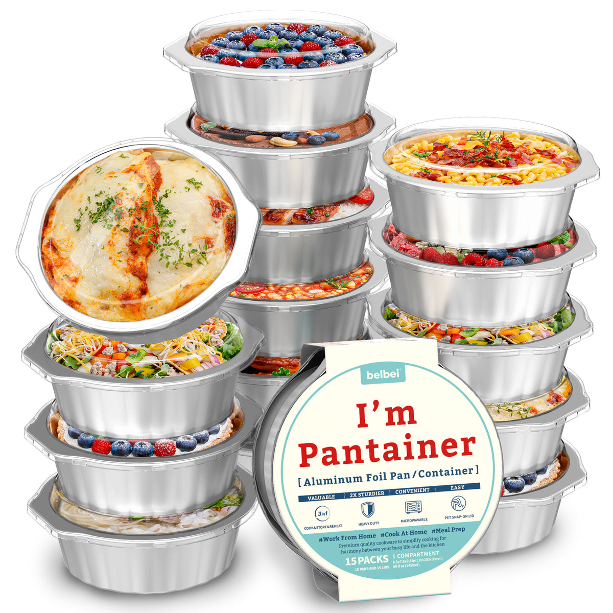 I'm Pantainer 8 Round Sturdy Foil Pans with Snap-On Lids (5 Pasn + 5 –  belbei